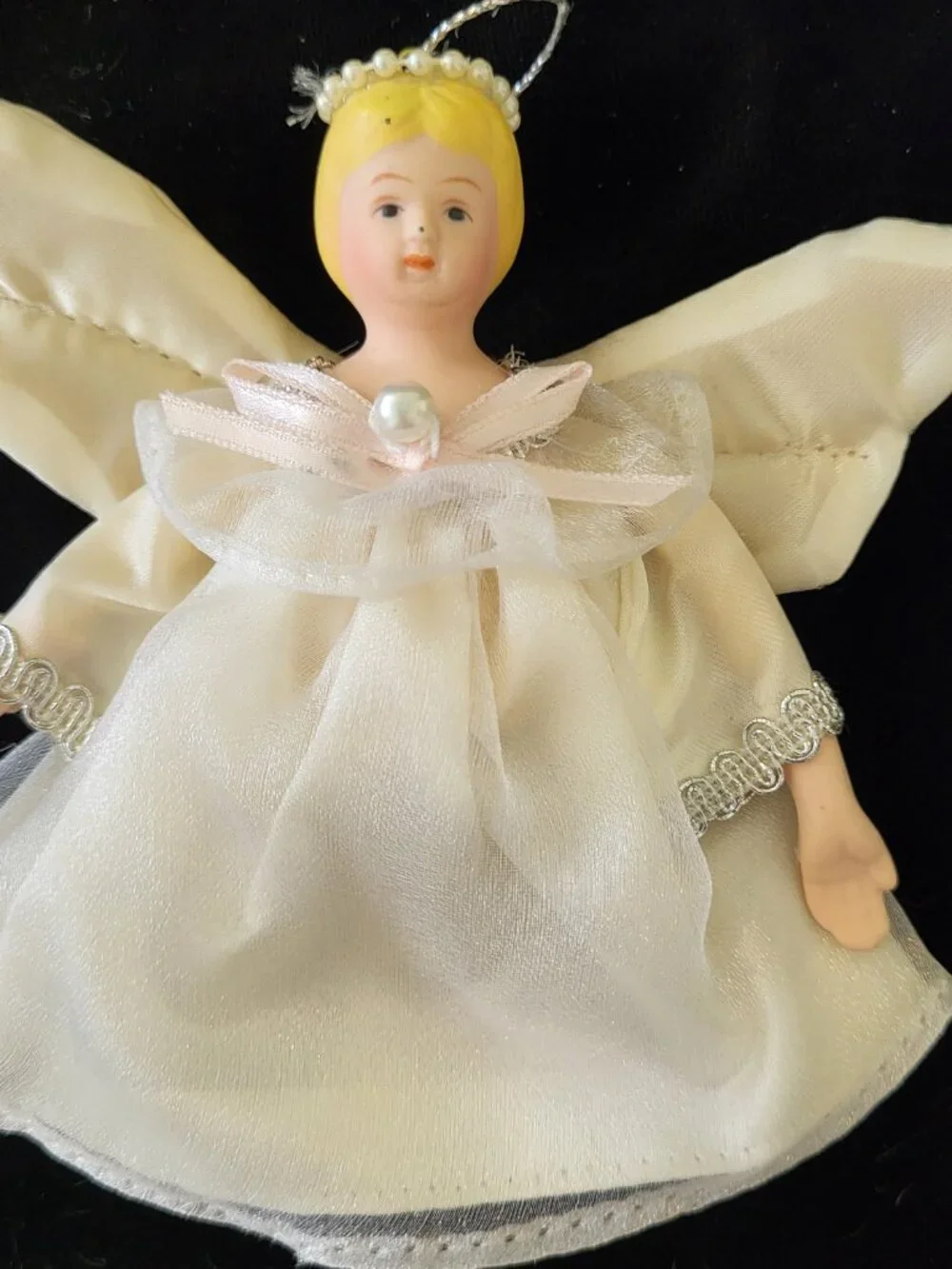 Vintage Porcelain Angel Christmas Ornaments Lot of 4 White Gold Silver Ivory